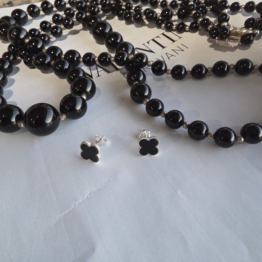 Black Onyx Sterling Silver Stud Earrings